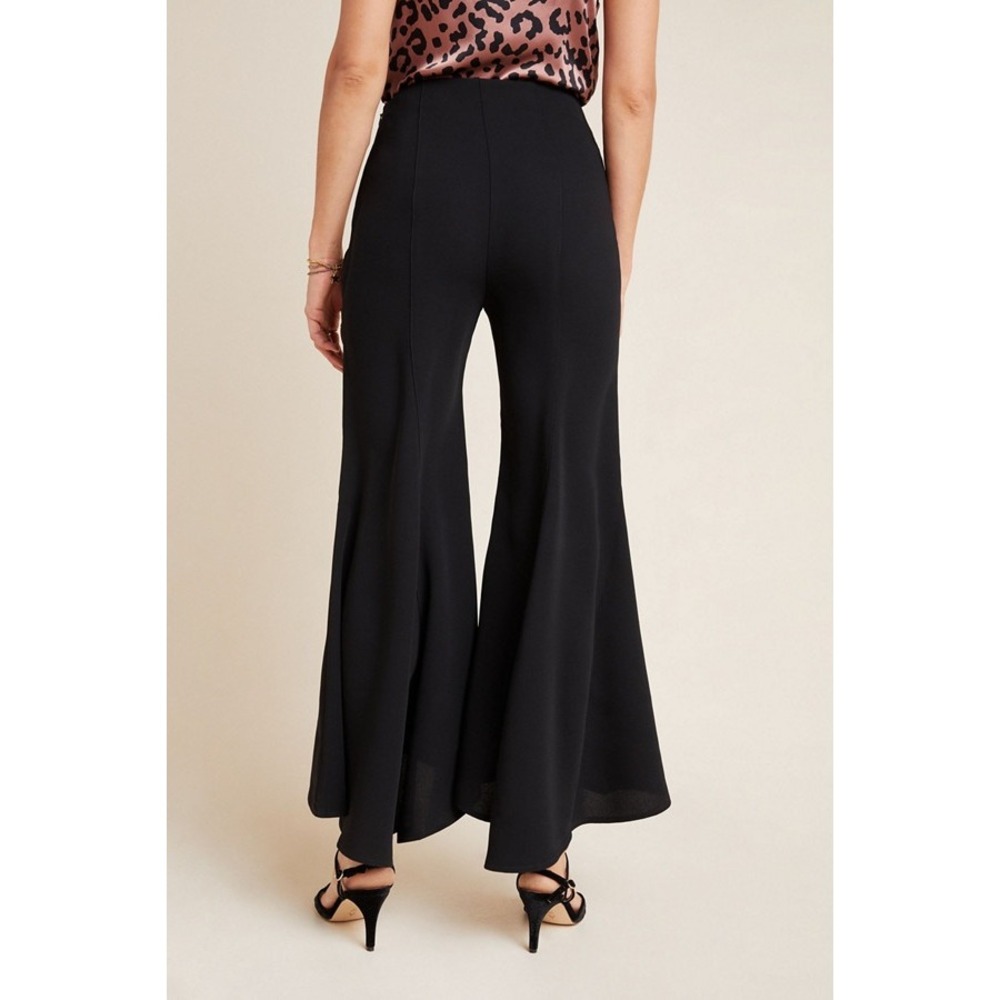 Anthropologie Zinnia Flare Trousers Black Tulip Hem Pants Size 8 - Picture 2 of 10